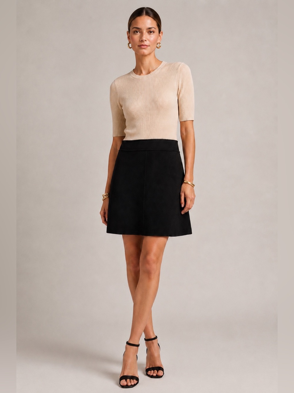 Theory stretch wool blend colour block mini dress